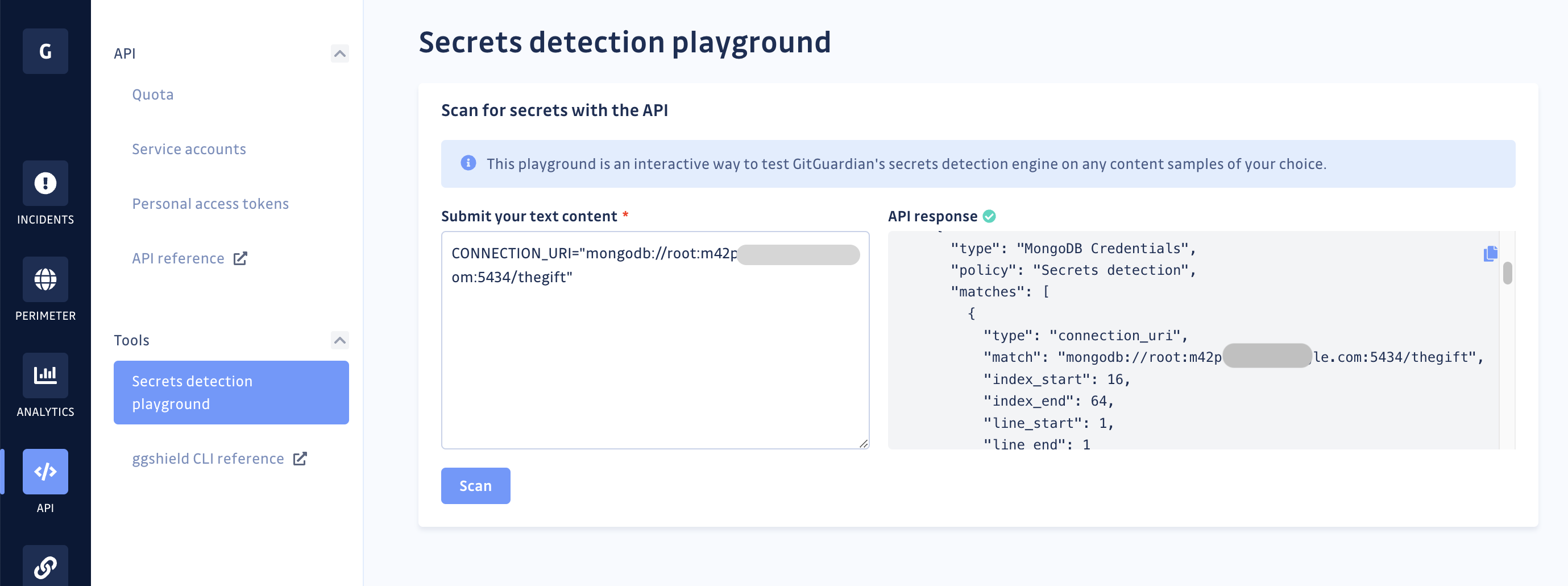 API Secrets detection playground