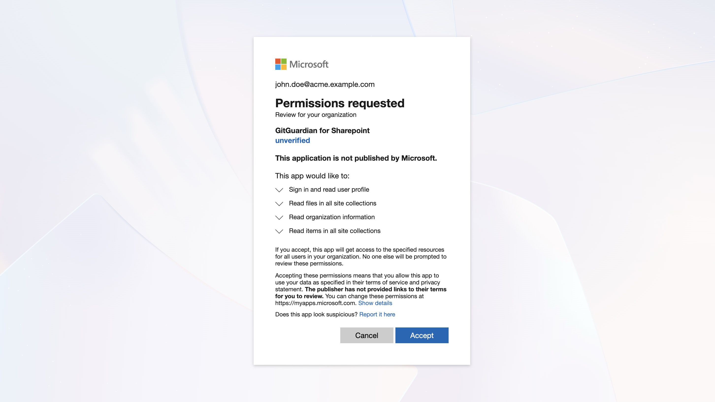 Permission consent screen