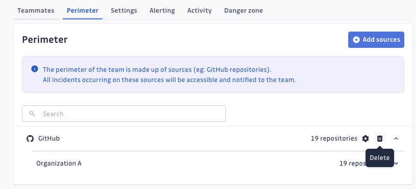 Team perimeter deletion