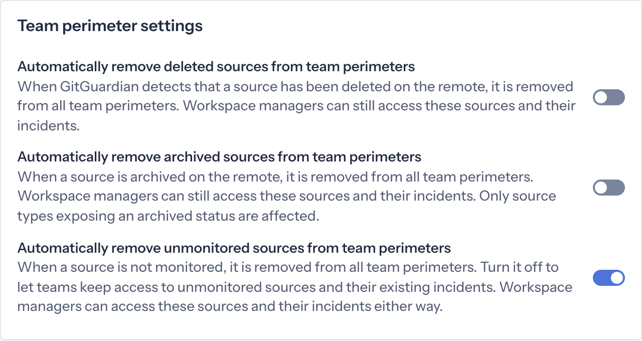 Team perimeter settings