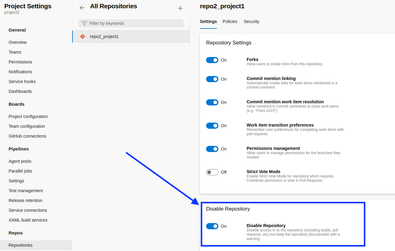 Azure Repos disabled repo