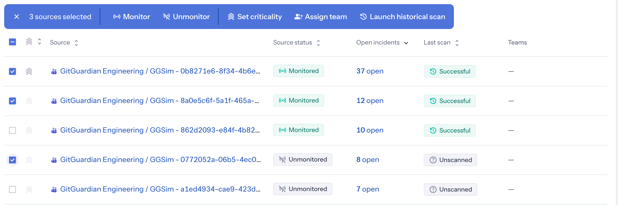 Bulk actions bar