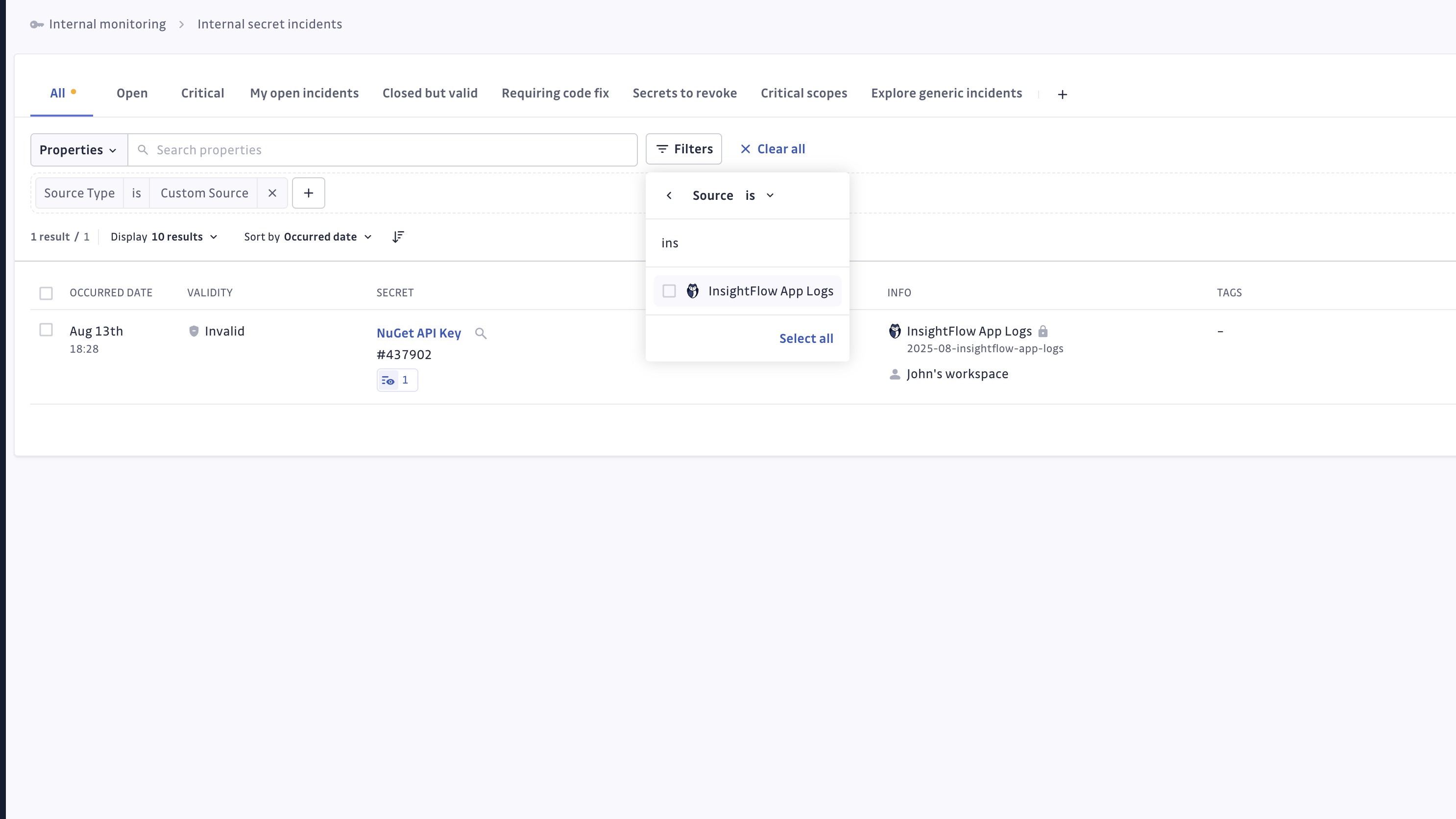 Filter per Custom Source