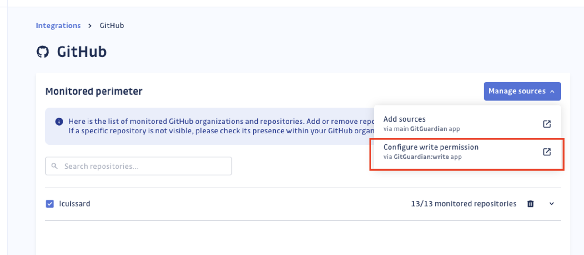 Configure write permissions via GitGuardian