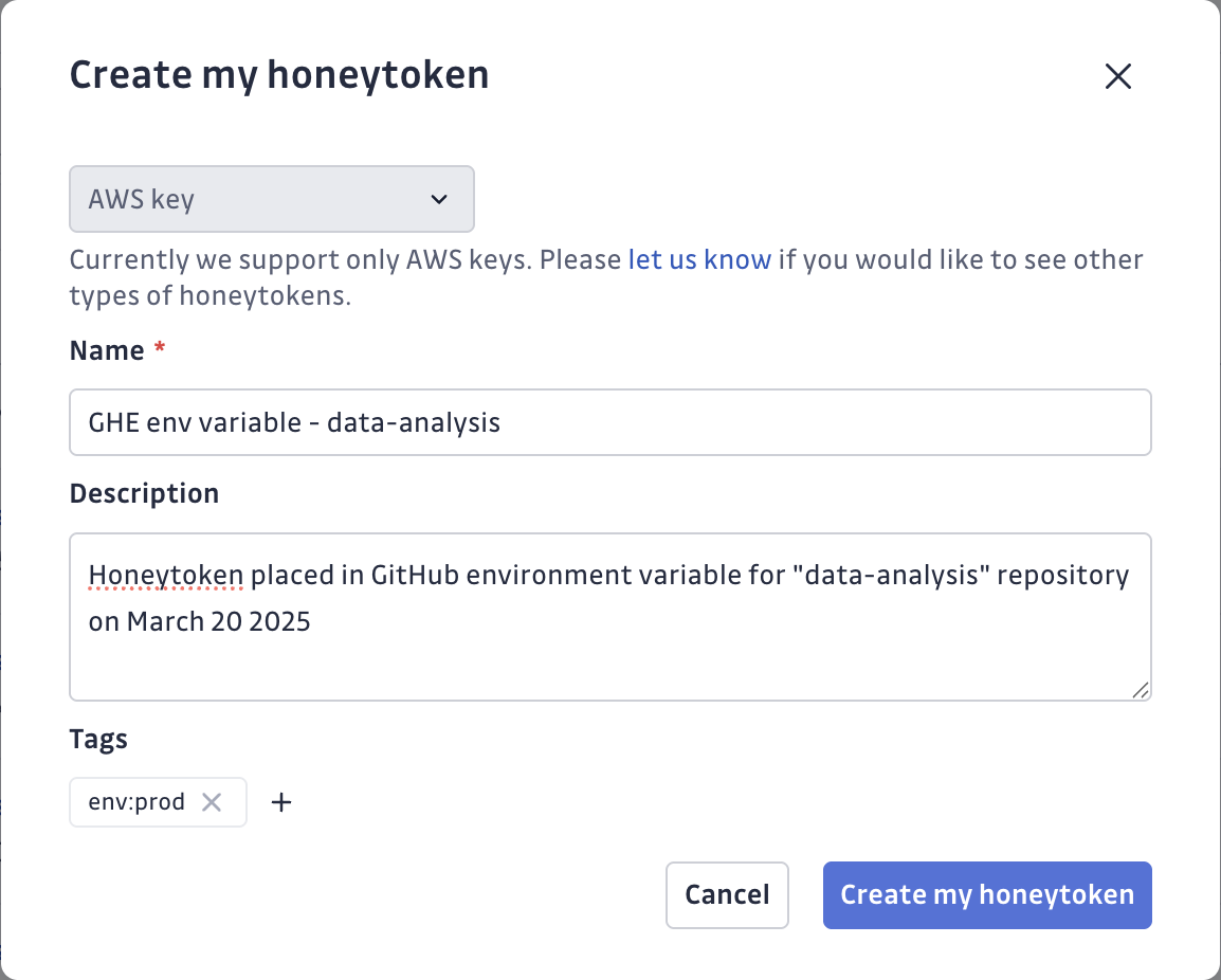 Create honeytoken