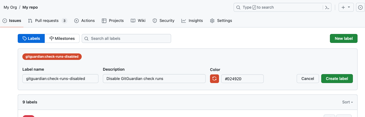 Repo label to override check run settings