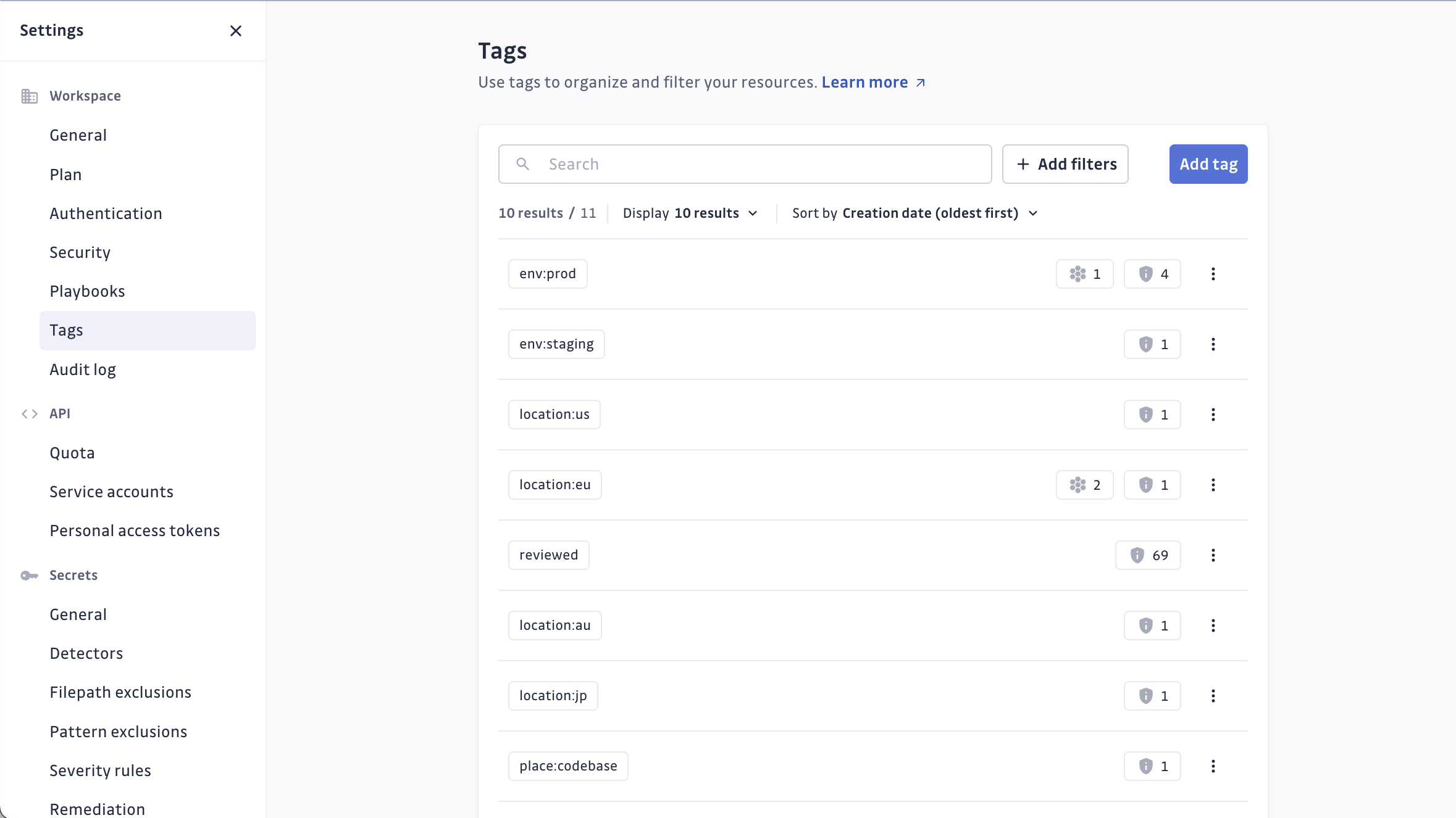 Tags settings