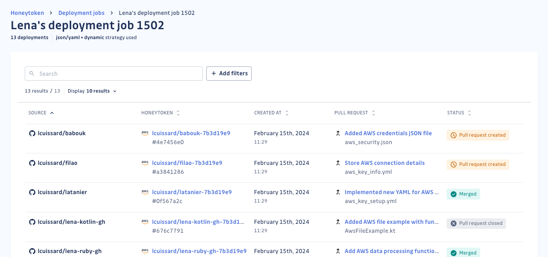Deployment jobs page