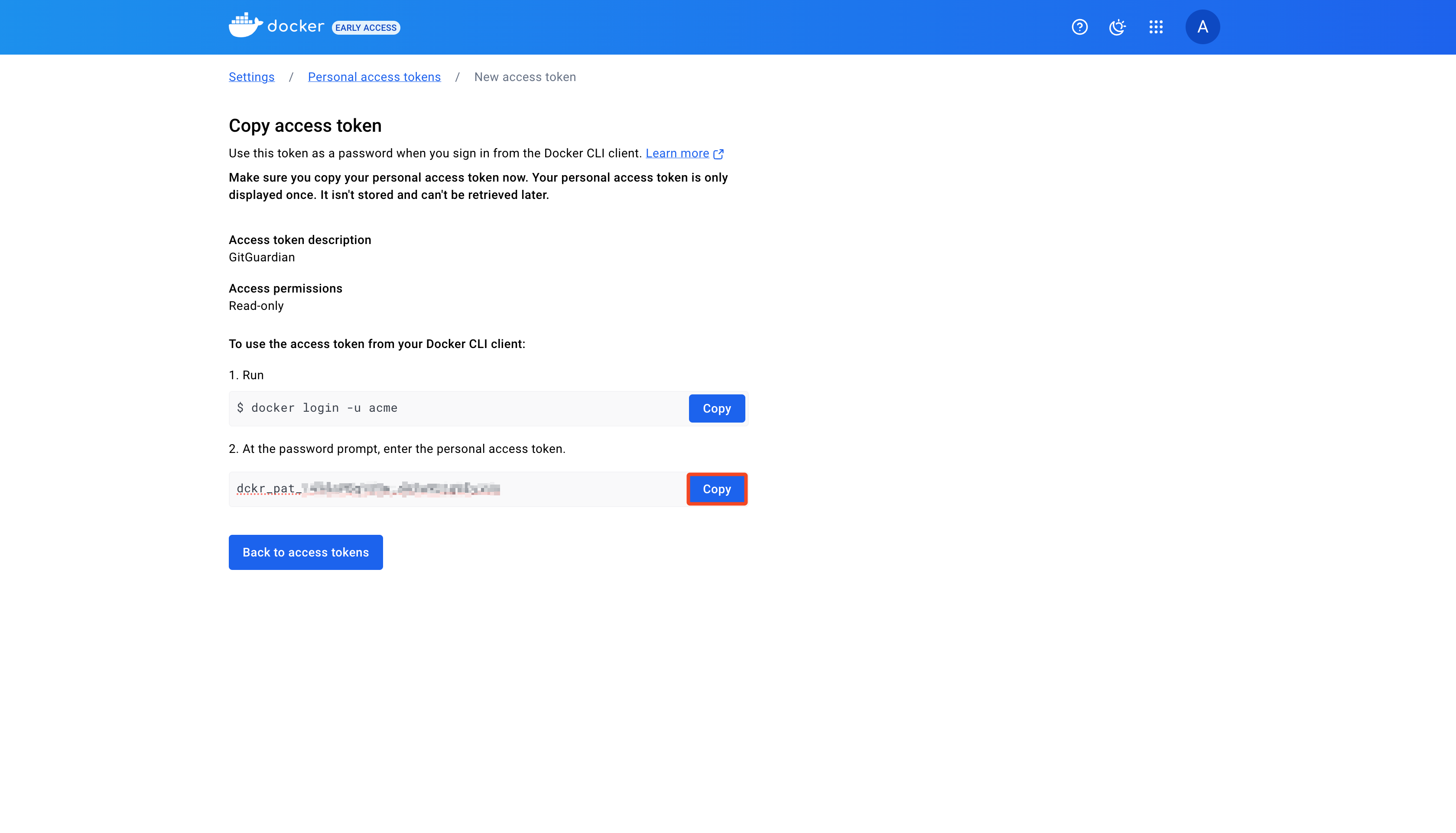 Docker Hub Copy PAT