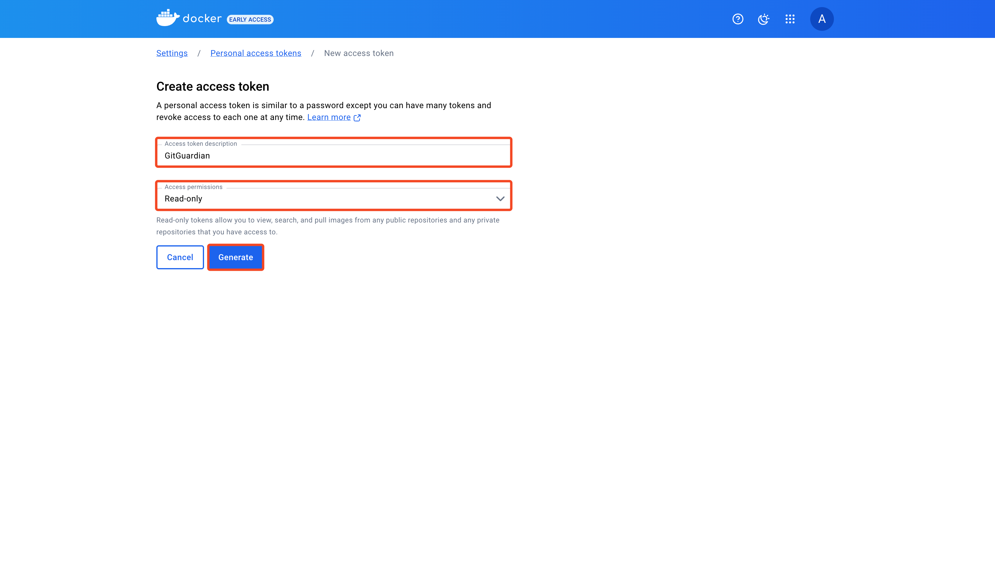 Docker Hub Generate Token
