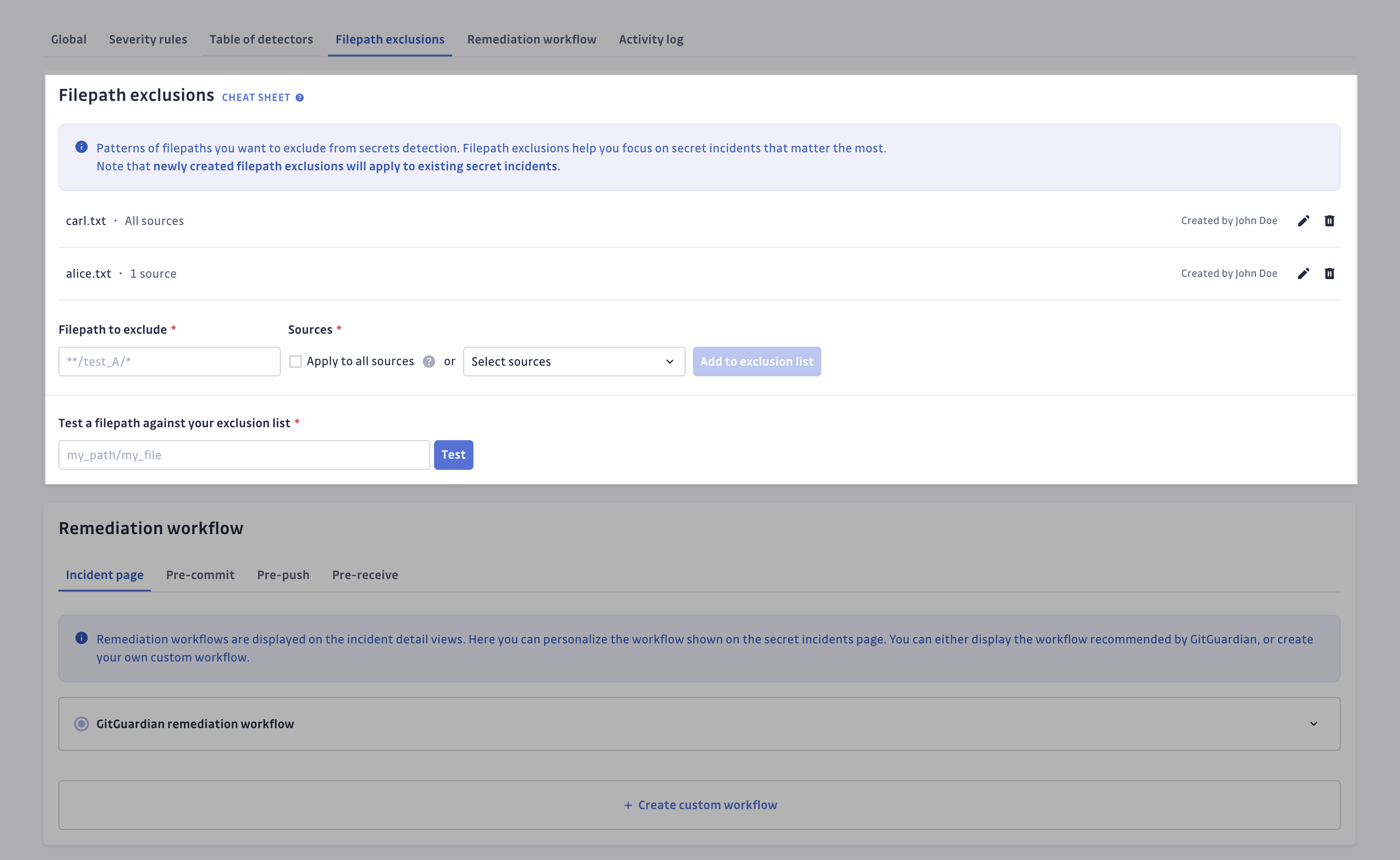 Filepath exclusion