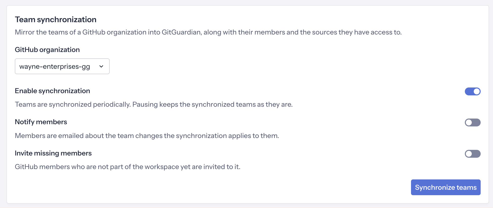 GitHub team sync configuration