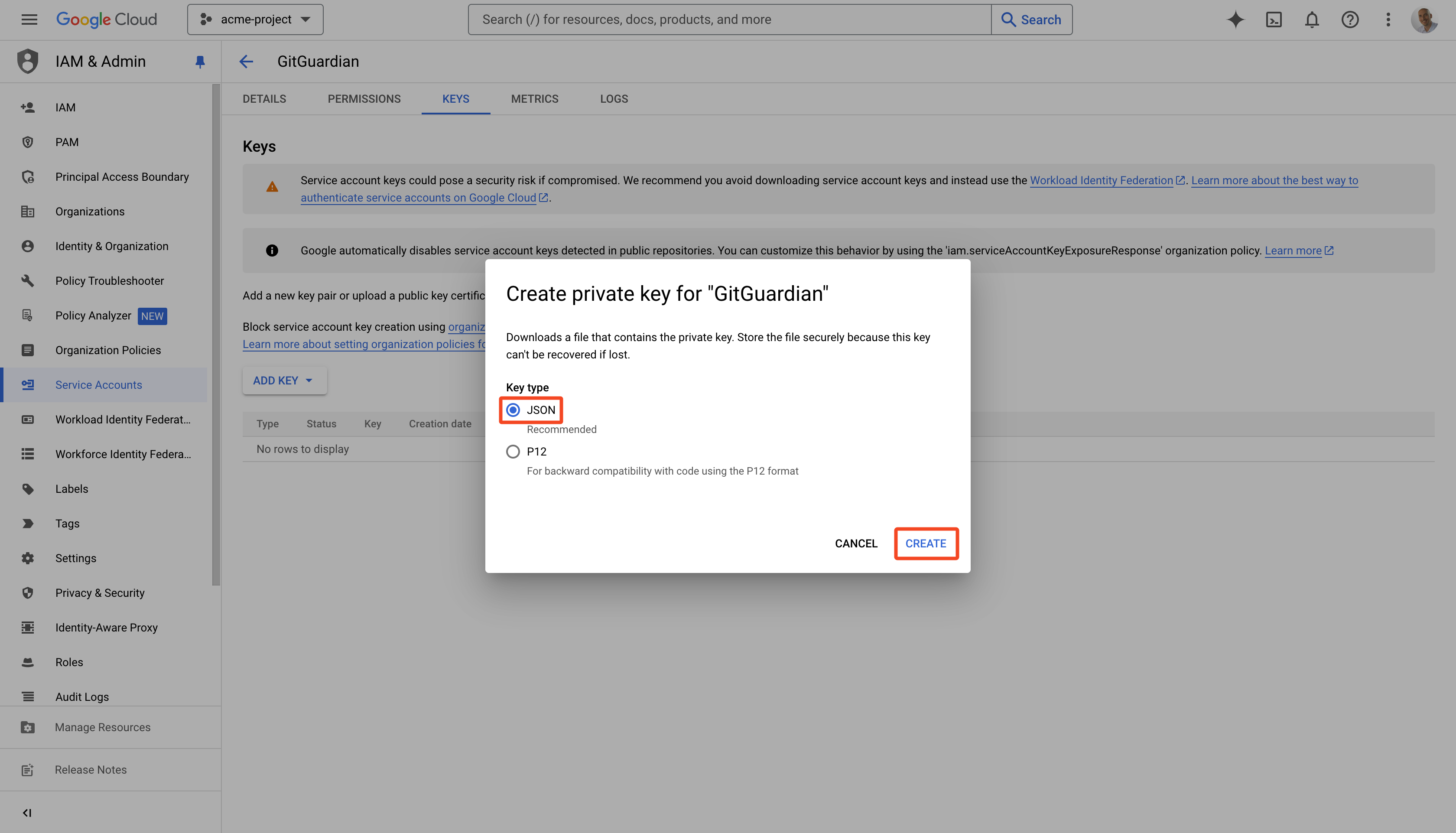 Google Artifact Registry Download JSON File