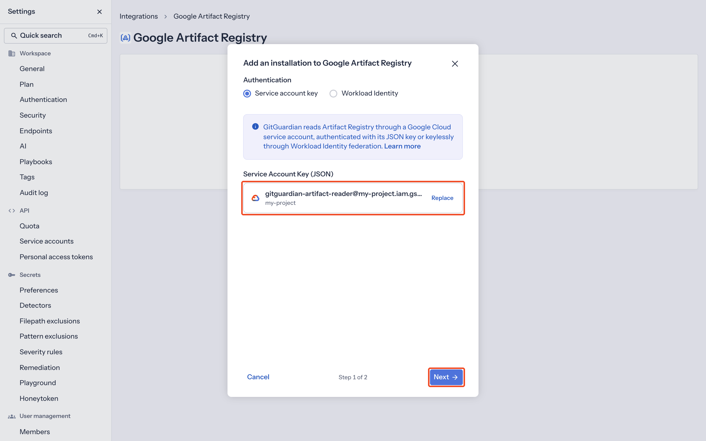 Google Artifact Registry integration