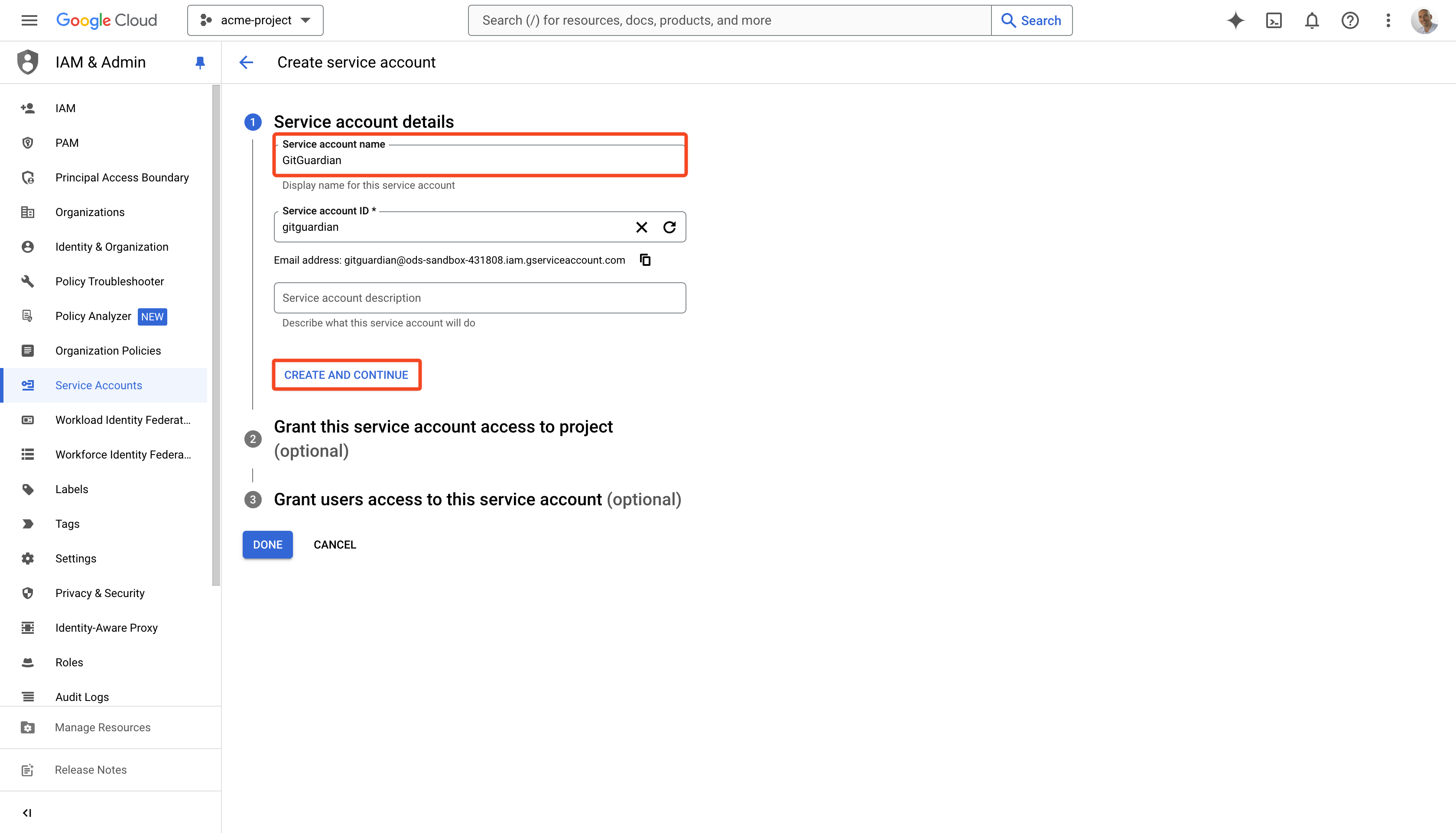 Google Artifact Registry Service Account Name