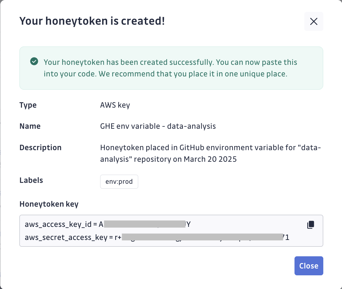 Honeytoken created