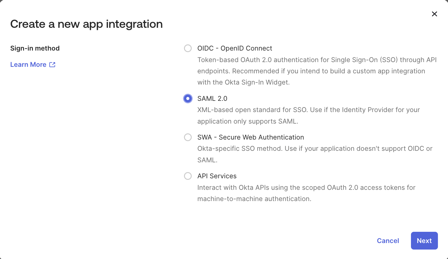 okta create new app