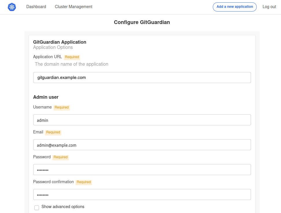 Admin Console Application Configuration