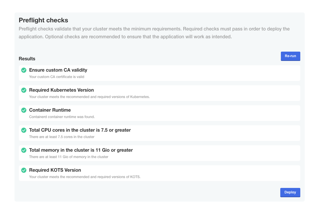 Admin console preflights