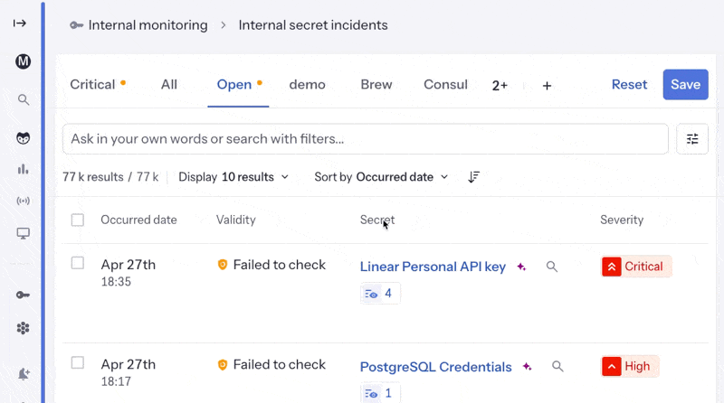 Searching the incidents page in natural language and with structured filters
