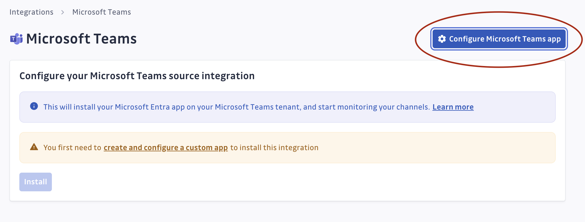 Configure Microsoft Teams app