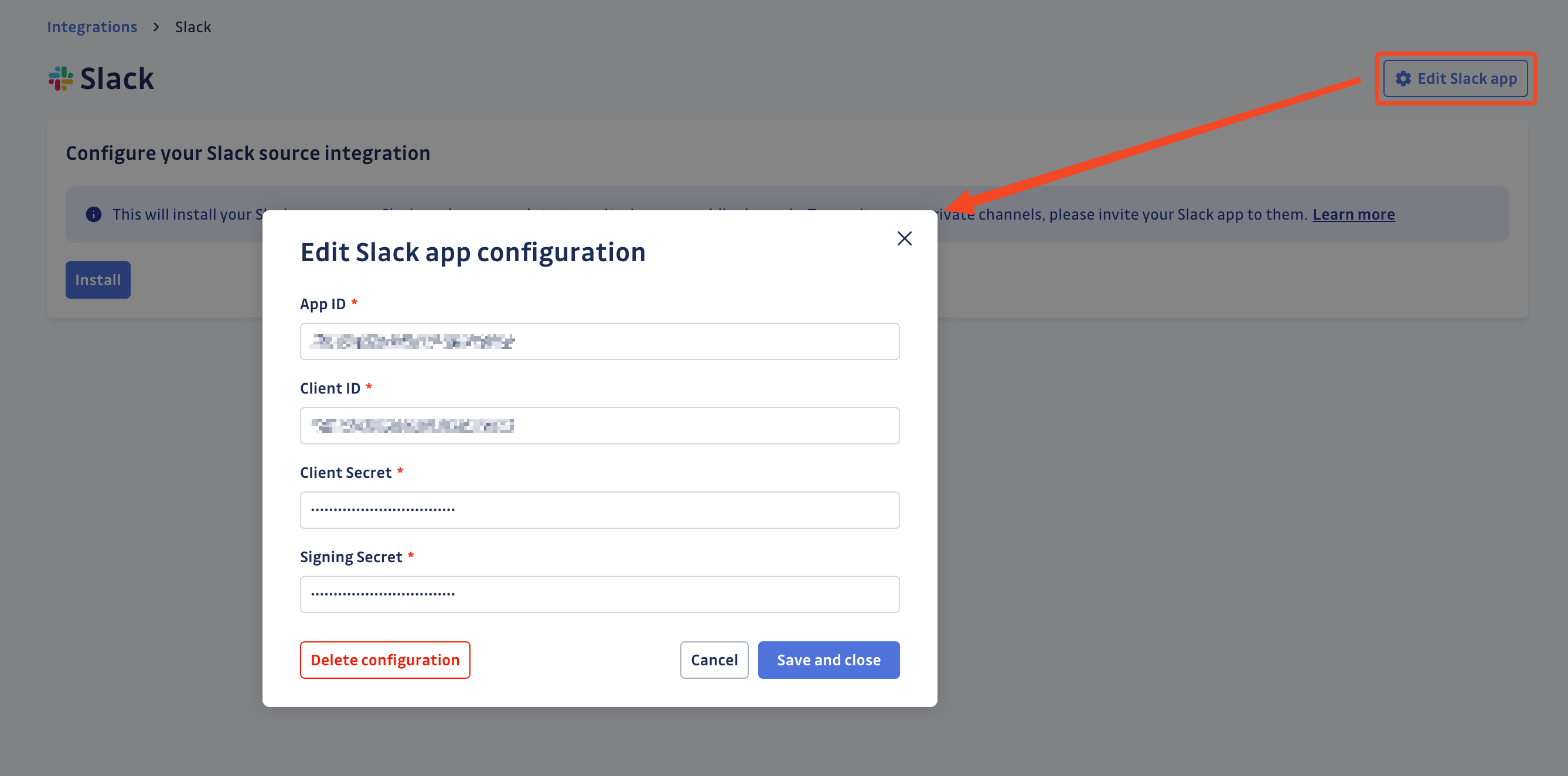 App configuration edit