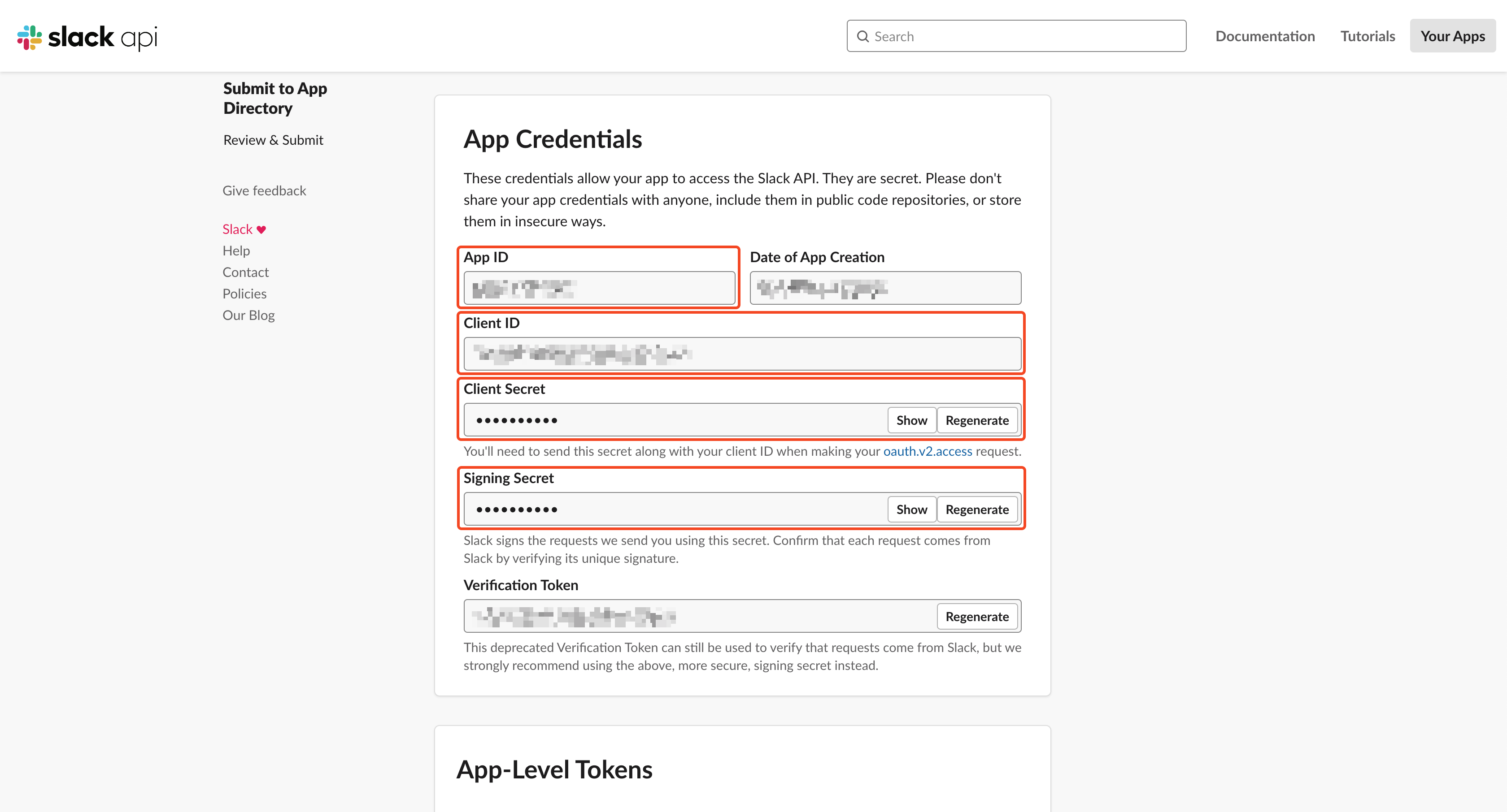 App credentials source