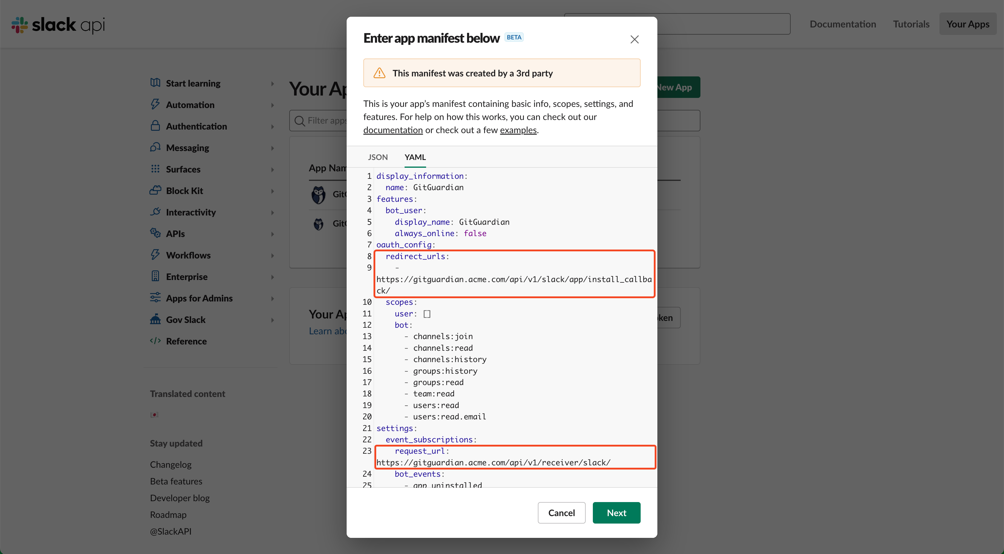 App manifest