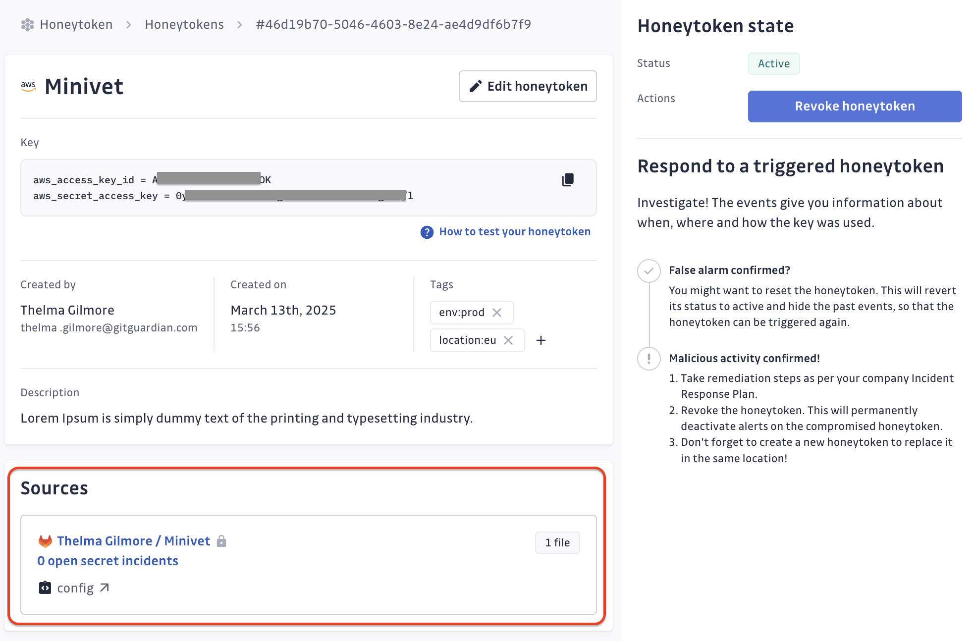 Honeytoken source detected