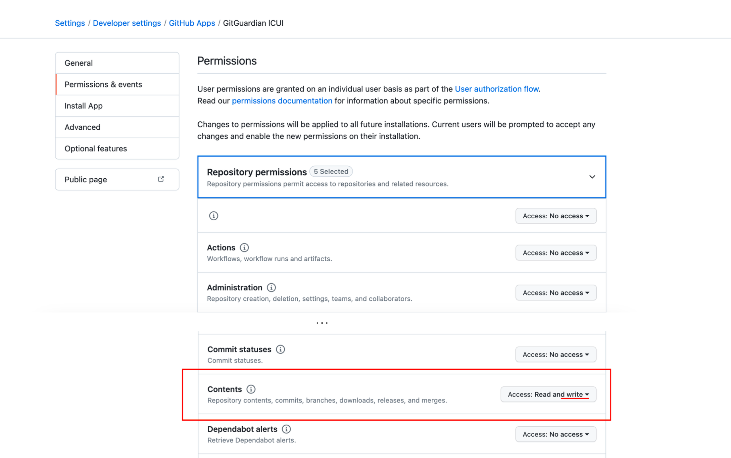 Update app permissions